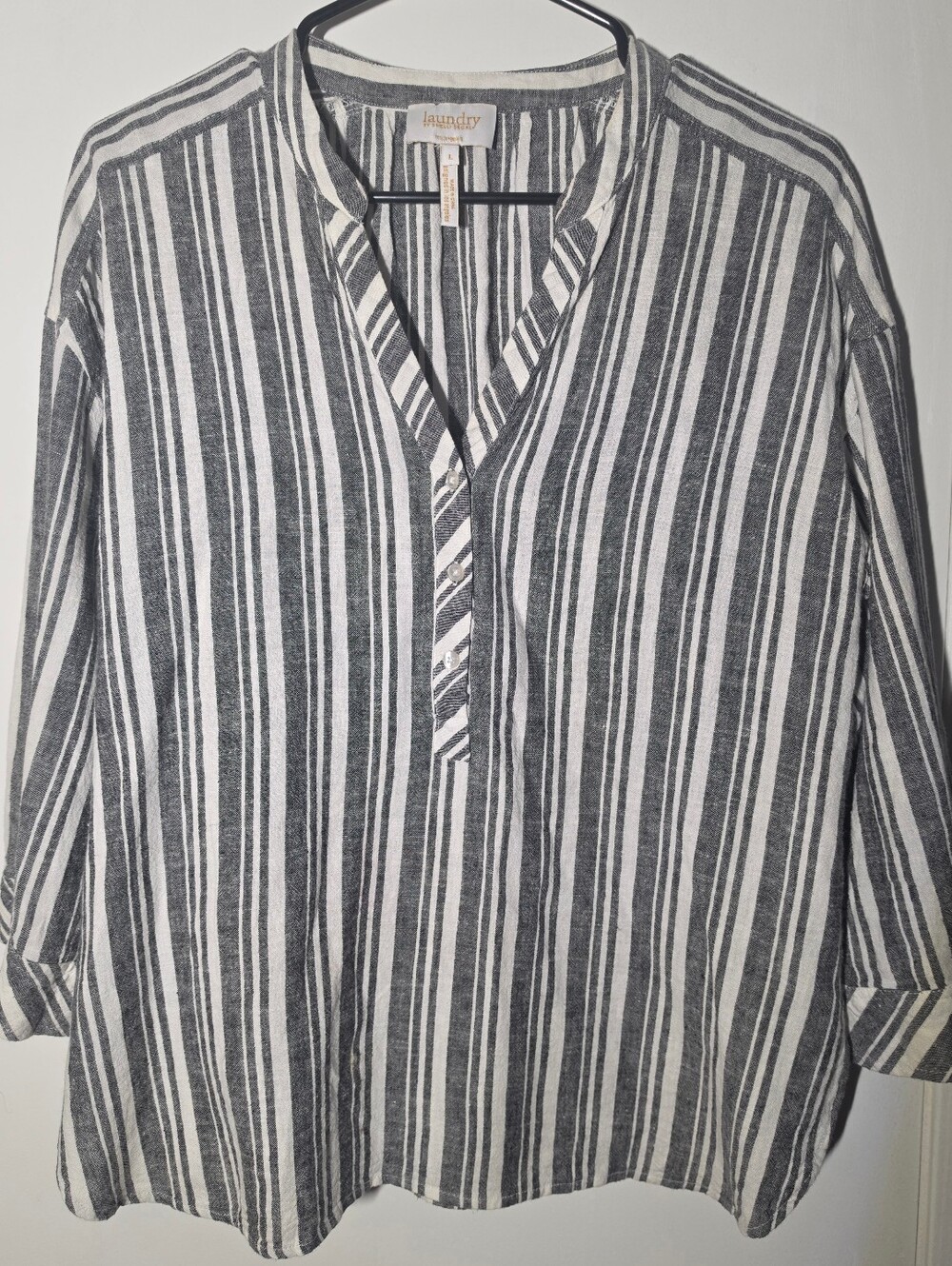 Laundry By Shelli Segal Black and White Striped Relaxed Button-Down Shirt